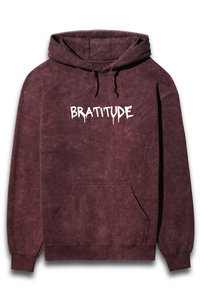 'Bratitude' puff print on Acid Wash Hoodie