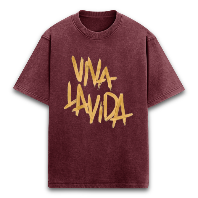 'Viva la vida' Oversized Acid Wash T-Shirt (Maroon)