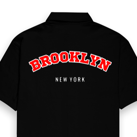 'Brooklyn' oversized black Bowling Shirt