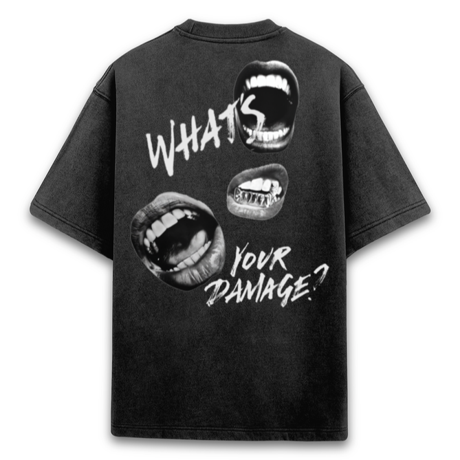 'What's your damage?' Unisex Oversized Acid Wash T-Shirt