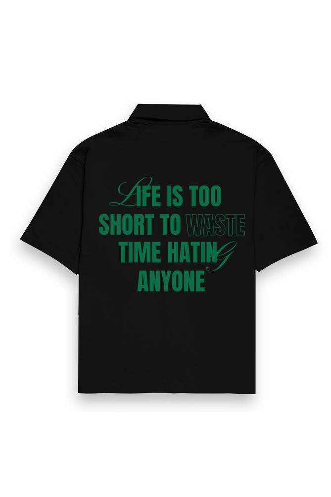 'Life is too Short' Unisex Oversized Bowling Shirt