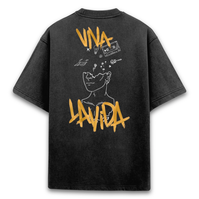 'Viva la vida' Oversized Acid Wash T-Shirt (Black)