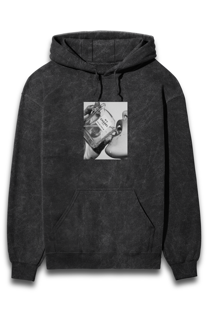 'Chanel N5' graphic Acid wash Regular fit Hoodie