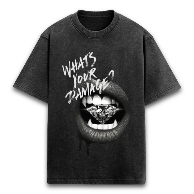 'What's your damage?' Unisex Oversized Acid Wash T-Shirt