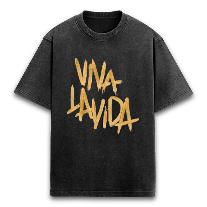 'Viva la vida' Oversized Acid Wash T-Shirt (Black)