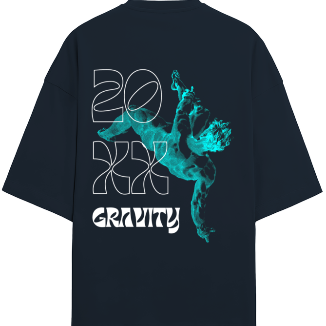 A Gravity graphic oversized Navy Blue Terry Cotton T-Shirt