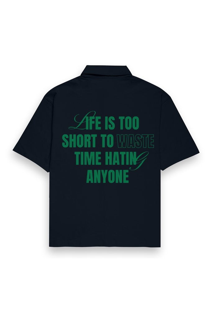 'Life is too Short' Unisex Oversized Bowling Shirt