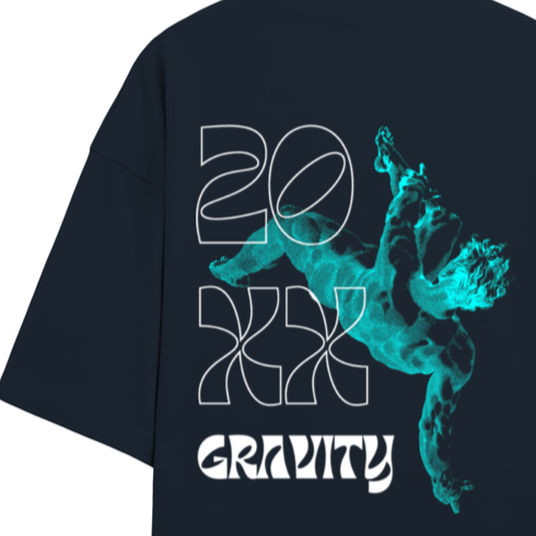 A Gravity graphic oversized Navy Blue Terry Cotton T-Shirt