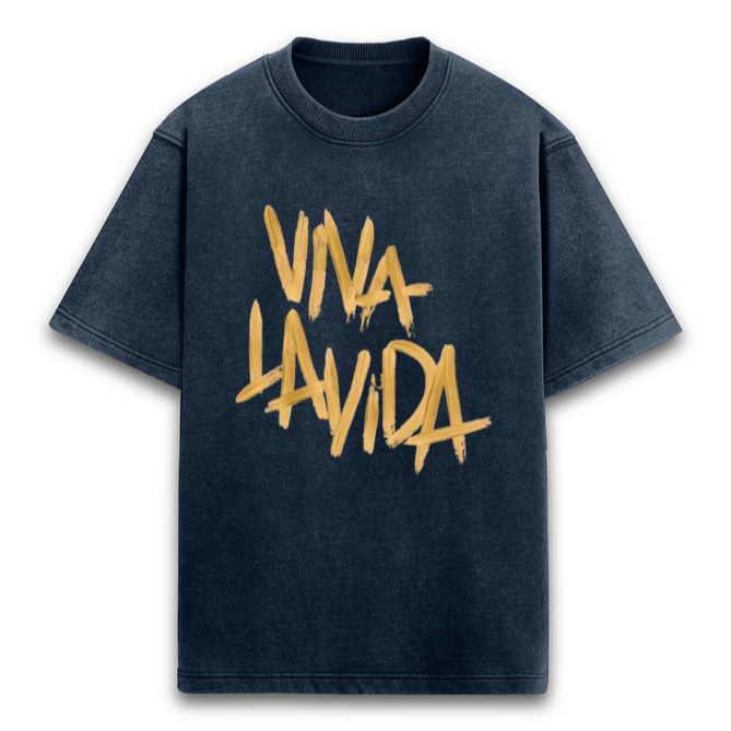 'Viva la vida' Oversized Acid Wash T-Shirt (Navy Blue)