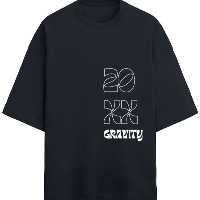 A Gravity graphic oversized Navy Blue Terry Cotton T-Shirt