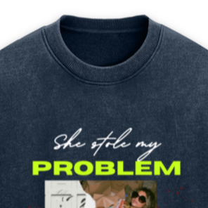 'Stole my problem not my man' graphic Oversized Acid Wash T-Shirt