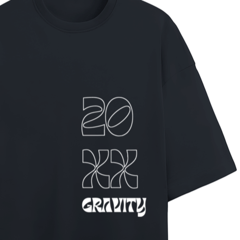 A Gravity graphic oversized Navy Blue Terry Cotton T-Shirt