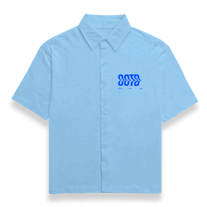 Baby Blue printed Oversized Bowling Shirt