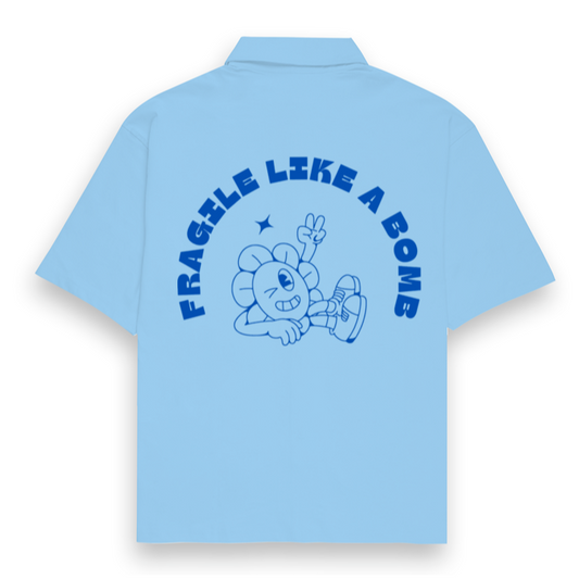 Baby Blue printed Oversized Bowling Shirt