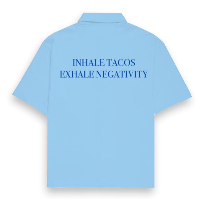 'Inhale Tacos exhale negativity' Unisex Oversized Bowling Shirt