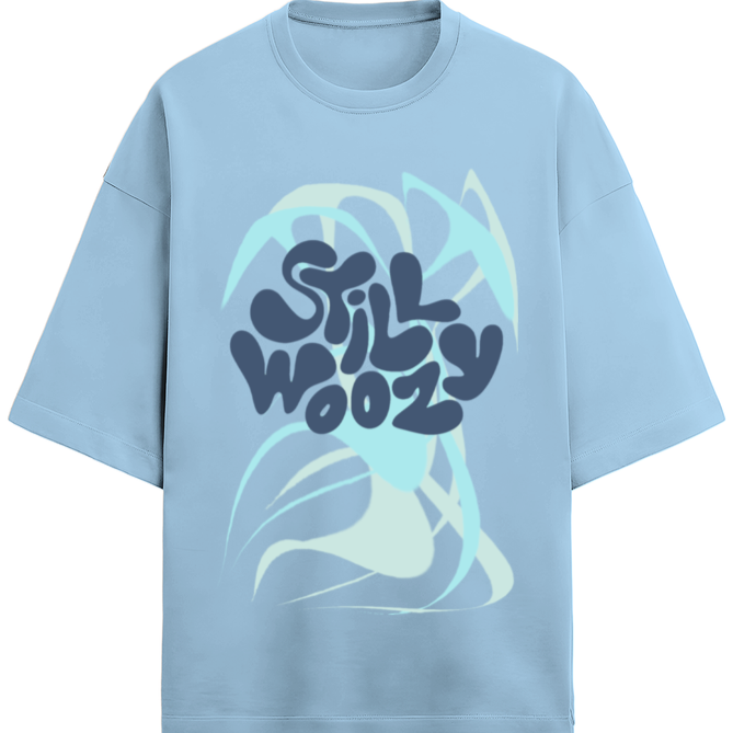 'Still Woozy' French Terry Cotton Baby Blue T-Shirt