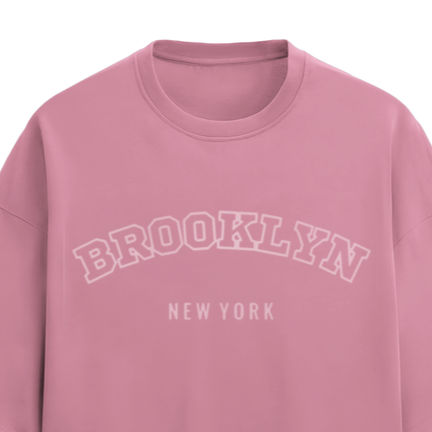 'Brooklyn' print oversized Terry Cotton Flamingo T-Shirt