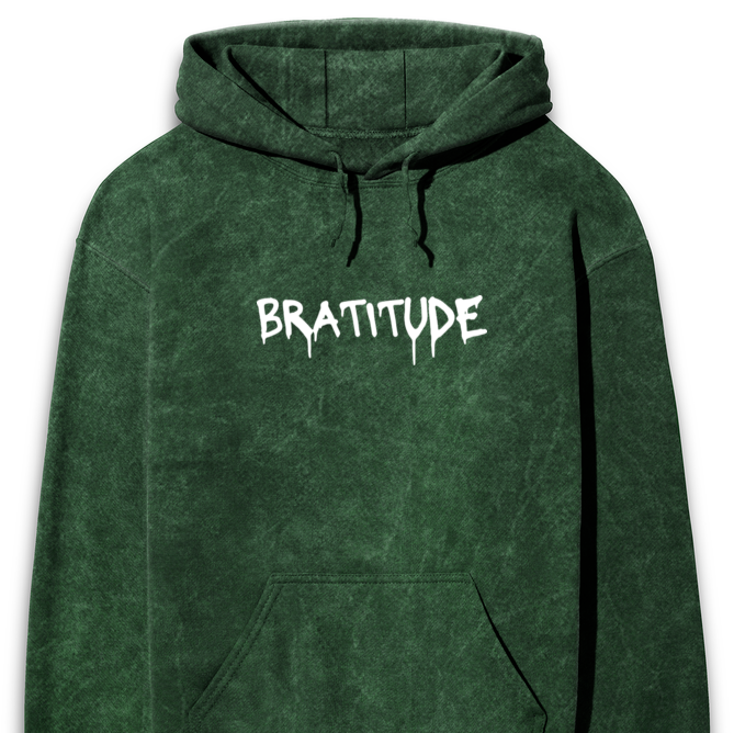 'Bratitude' puff print on Acid Wash Hoodie