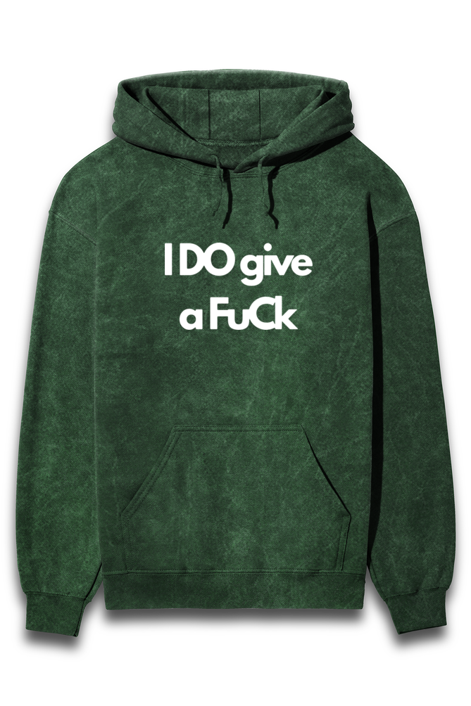 'I Do give a Fuck' puff print regular fit Acid wash Hoodie