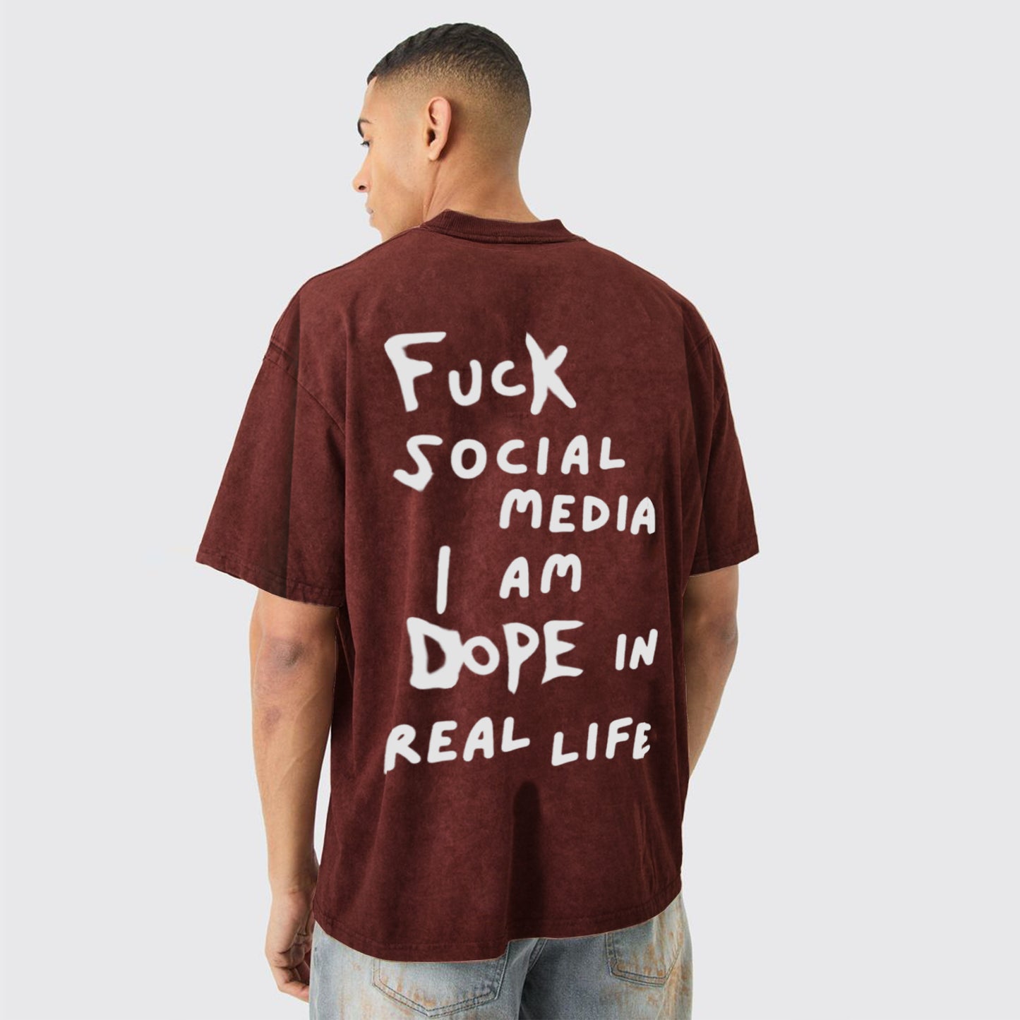 'Fuck Social Media I am Dope in real life'  Unisex Oversized Acid Wash T-Shirt