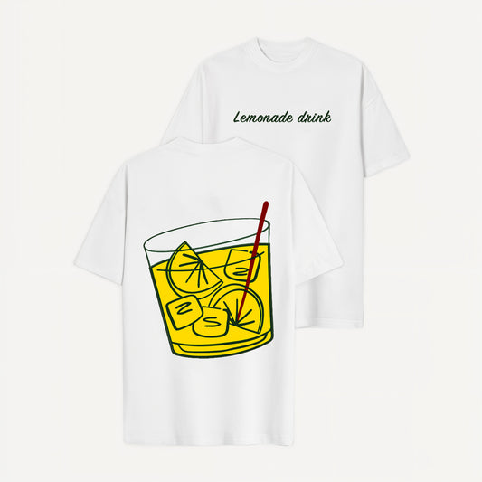 'Lemonade Drink' graphic print oversized white unisex T-Shirt