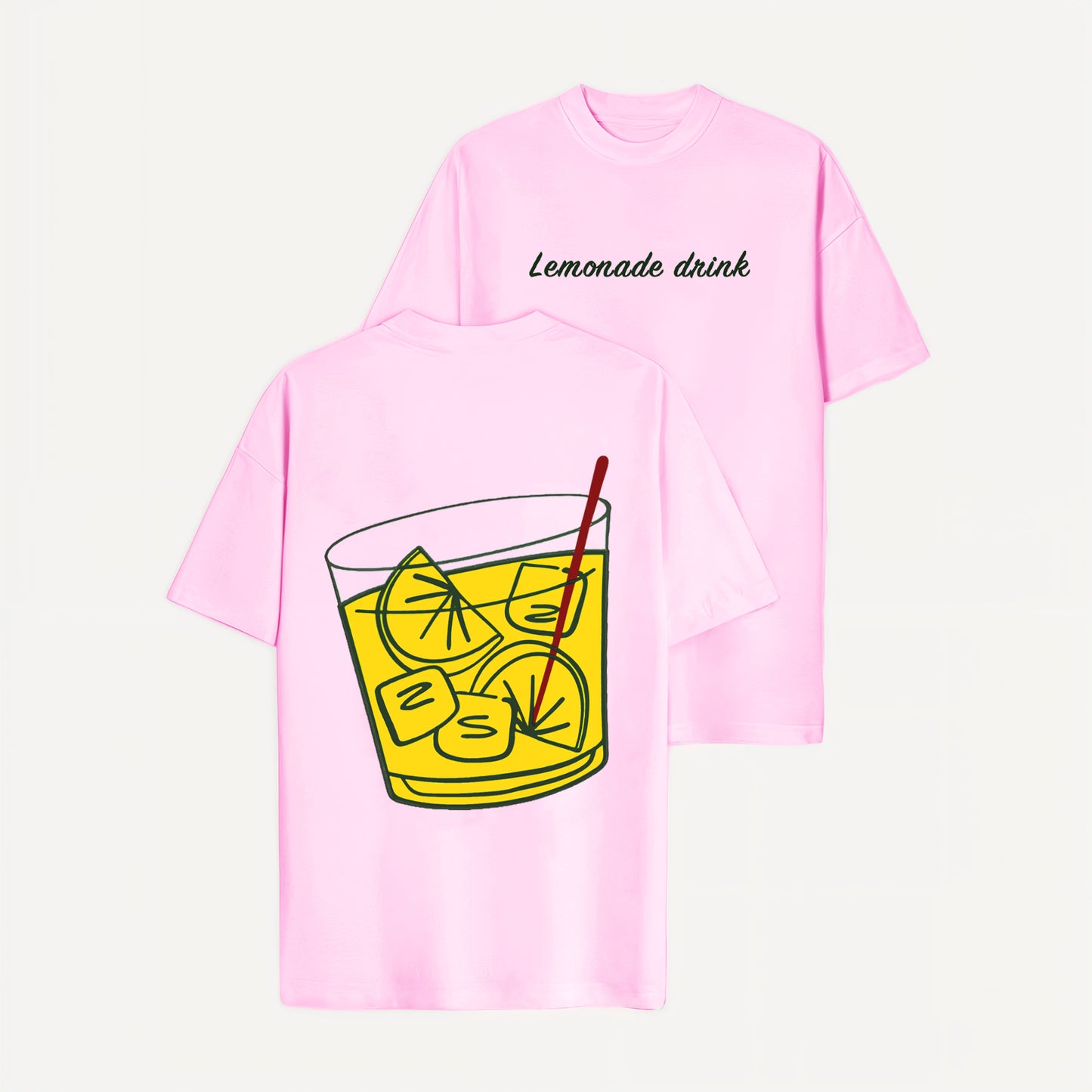 'Lemonade Drink' graphic print oversized unisex baby pink T-Shirt