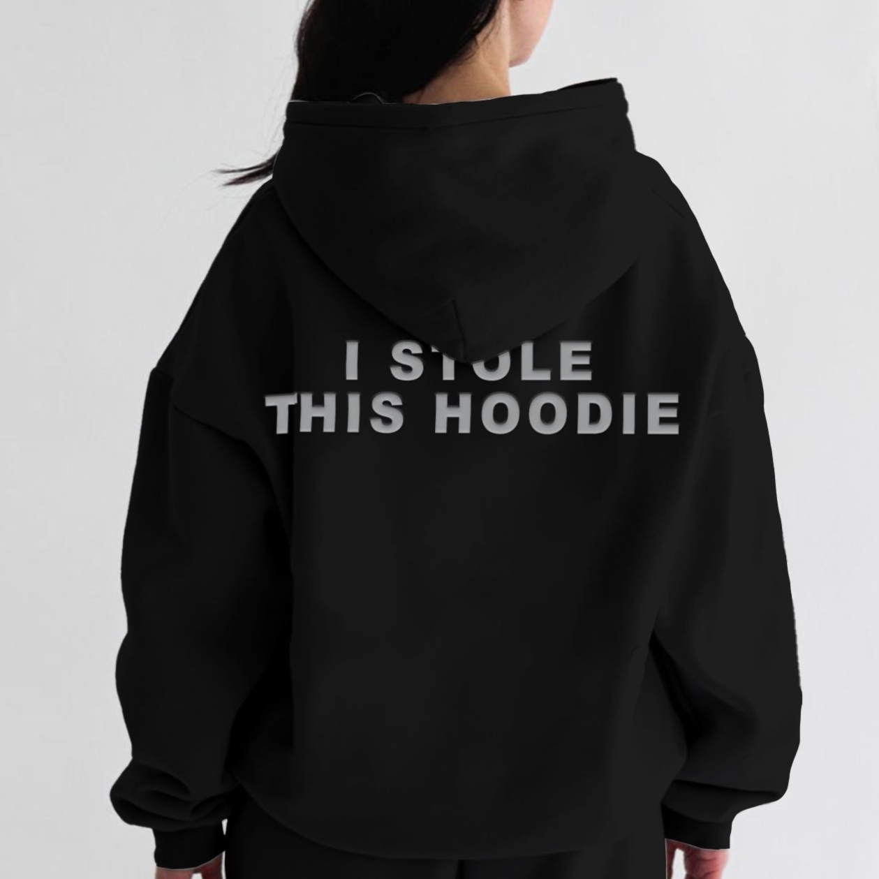 'I STOLE THIS HOODIE' grey puff print Black Oversized Hoodie