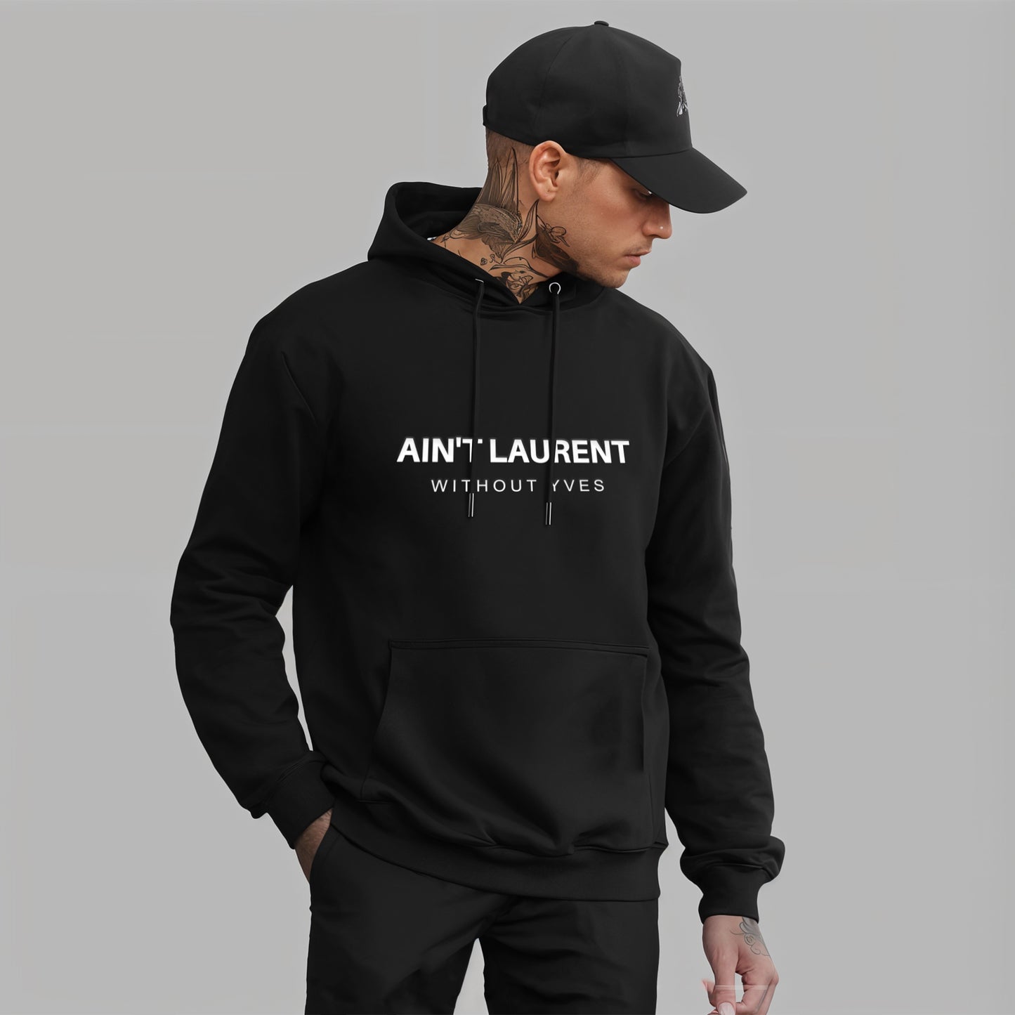 'NO LAURENT WITHOUT YVES' puff print Oversized Unisex Hoodie