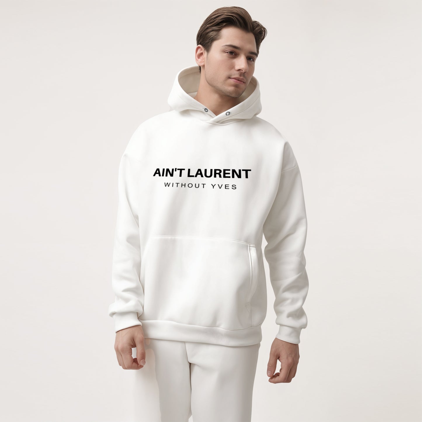 'NO LAURENT WITHOUT YVES' puff print Oversized Unisex Hoodie