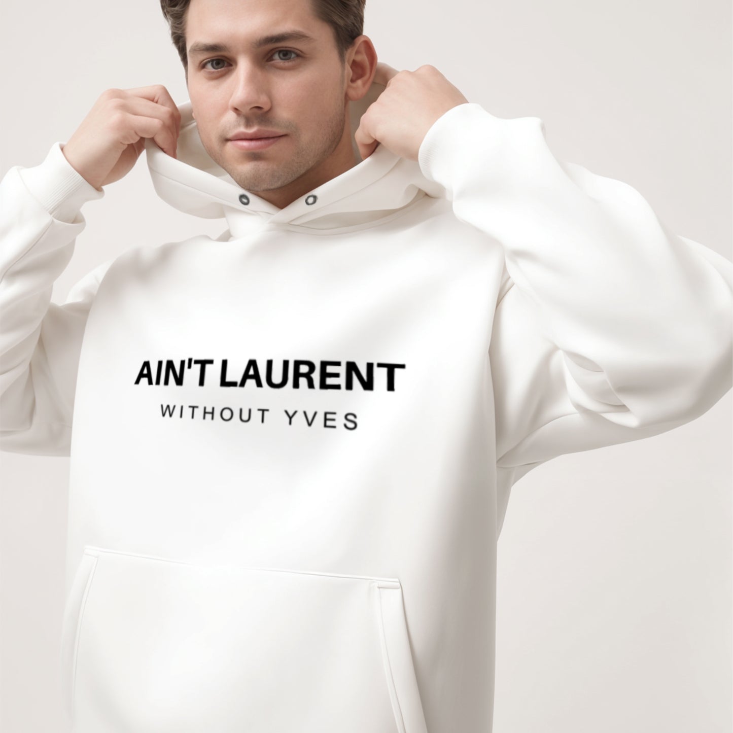 'NO LAURENT WITHOUT YVES' puff print Oversized Unisex Hoodie