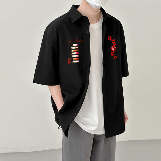 'Amour' front graphic pocket prints Oversized Bowling Shirt