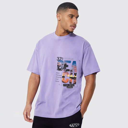 'Beach' graphic print Oversized Unisex T-Shirt