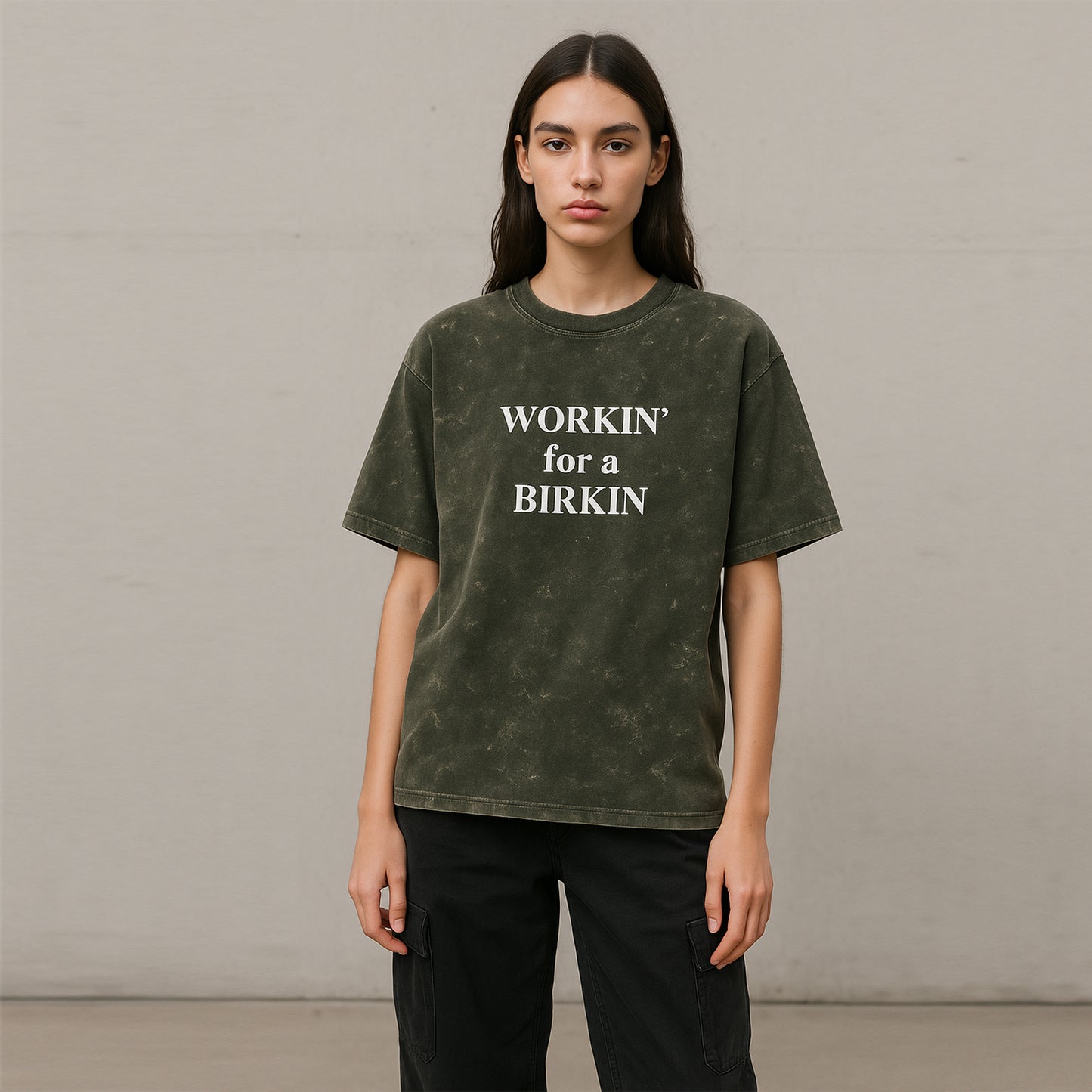 '1Workin' for a Birkin' Unisex Acid Washed Oversized Tee
