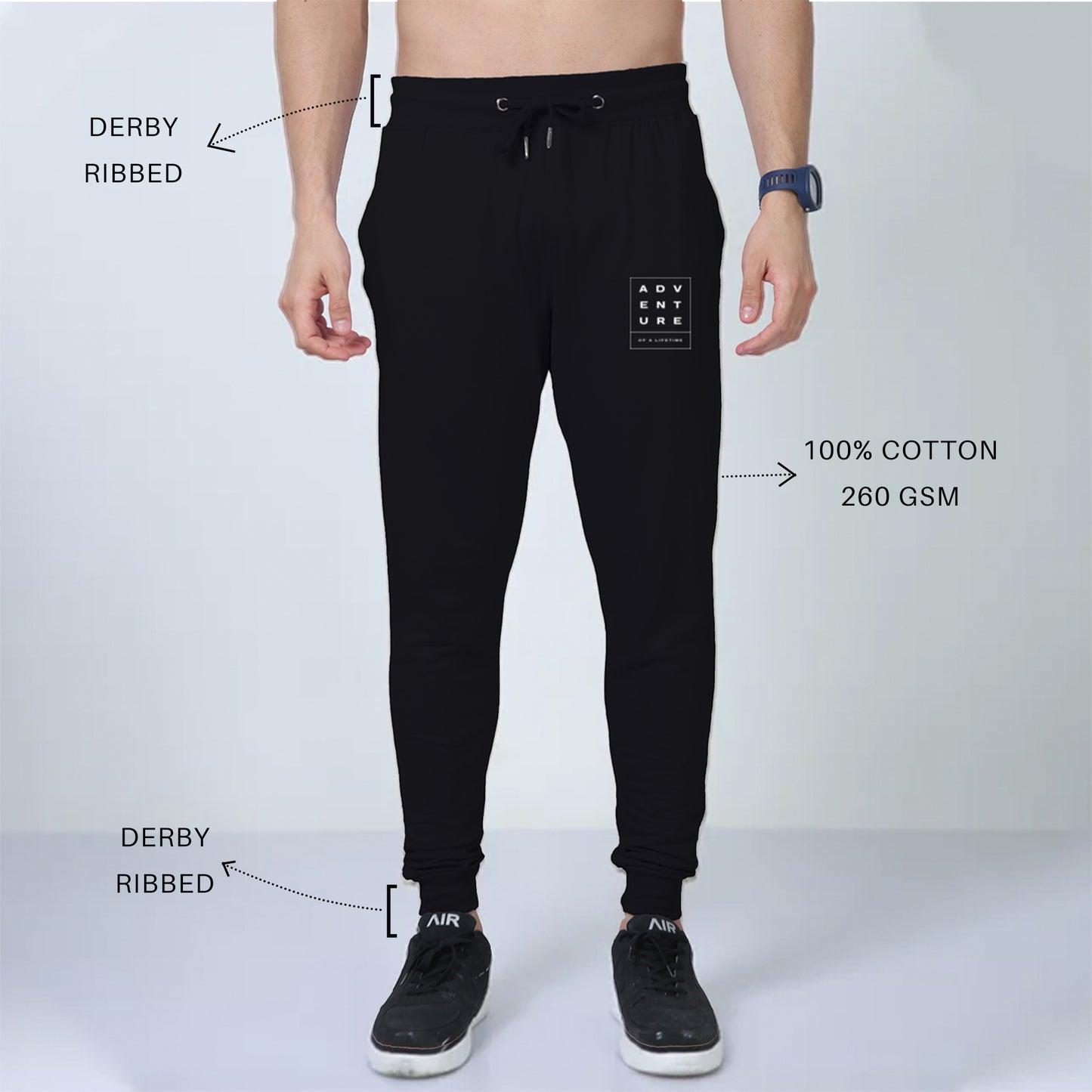 'Adventure' puff print black Joggers