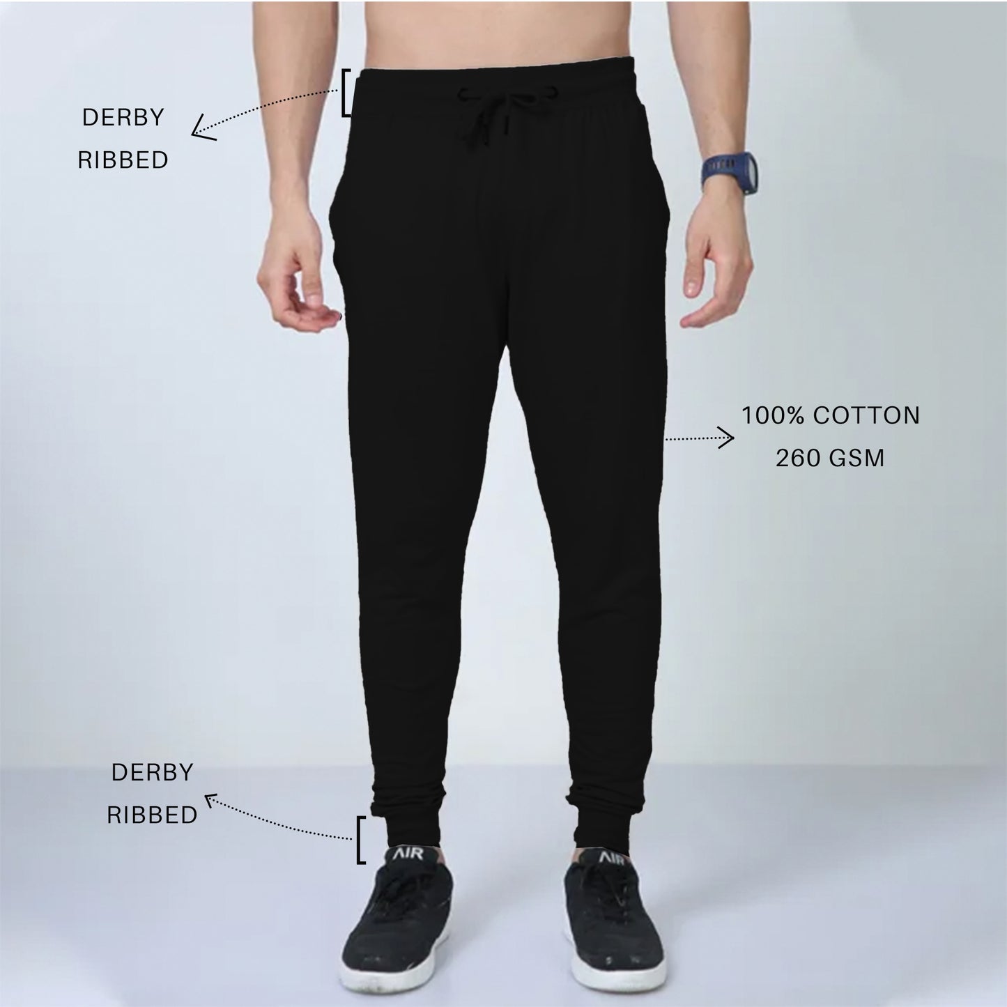 'Slim Shady' Black Cotton Joggers