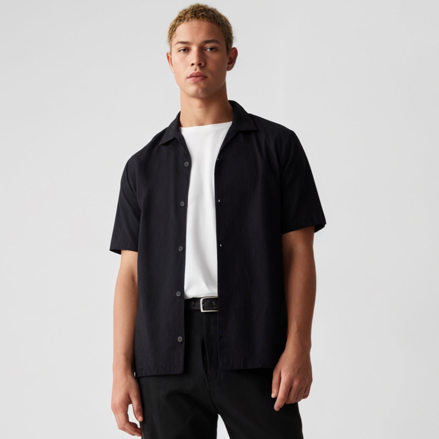 Classic Black Unisex Oversized Bowling Shirt