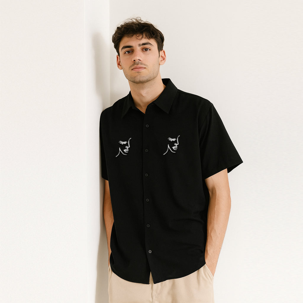 Embroidered Pocket Print Unisex Oversized Shirt