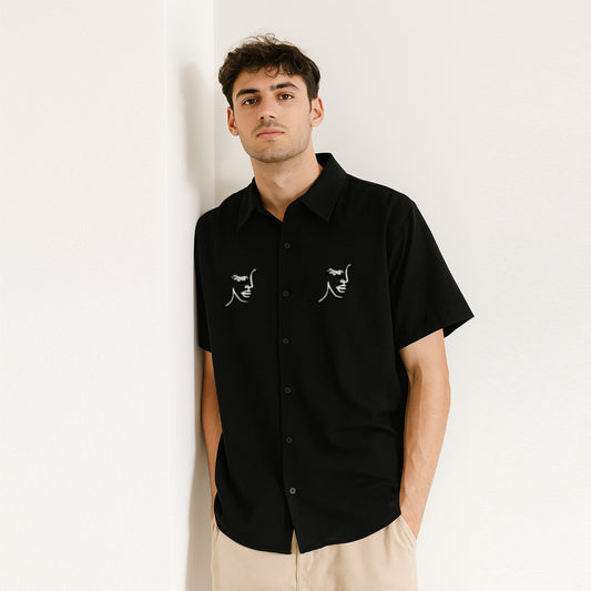 Embroidered Pocket Print Unisex Oversized Shirt