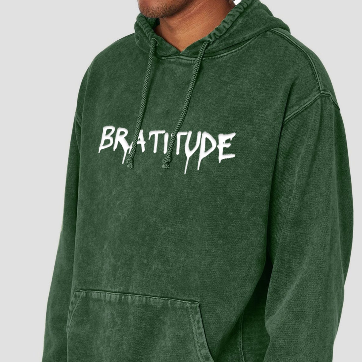 'Bratitude' puff print on Acid Wash Hoodie