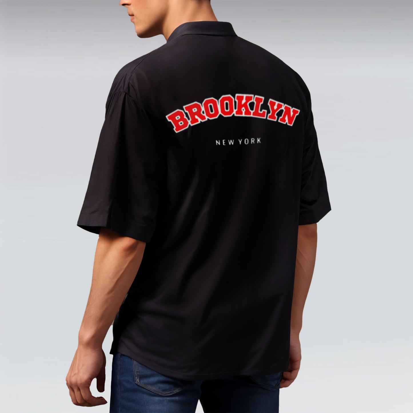 'Brooklyn' oversized black Bowling Shirt