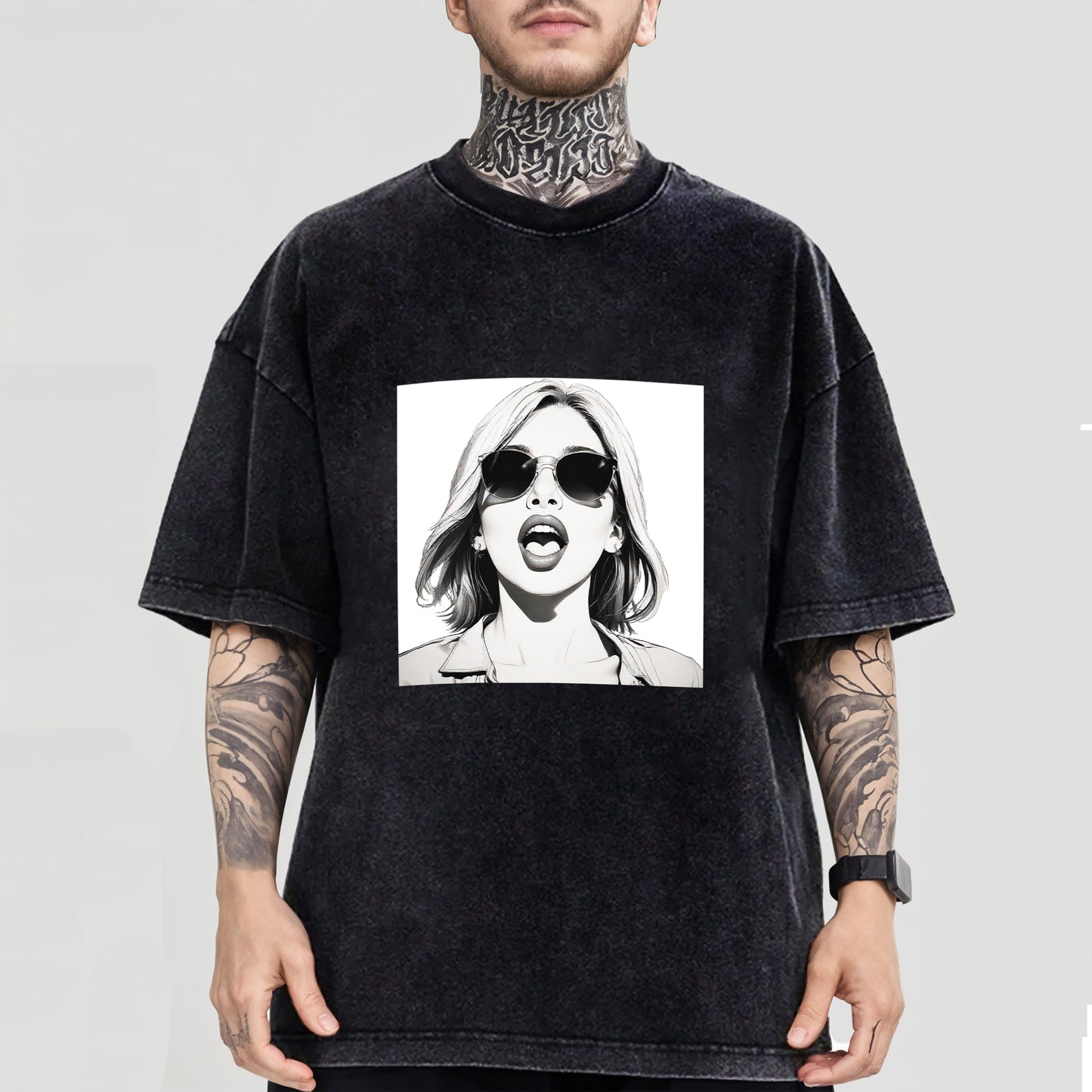 B&W Oversized Acid Wash T-Shirt