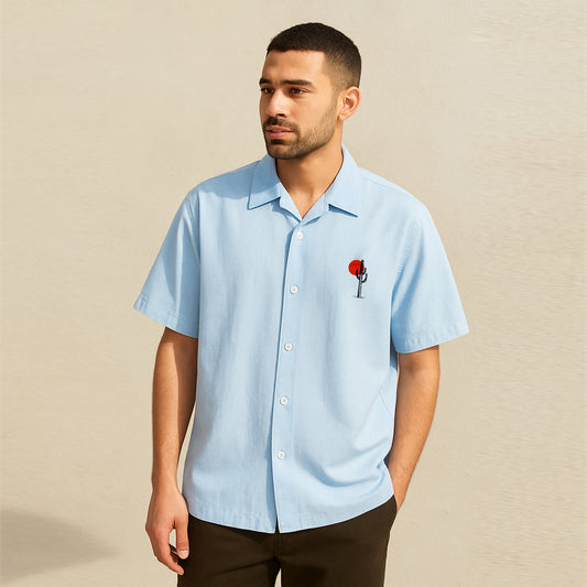 Embroidered Pocket Print Unisex Oversized Shirt