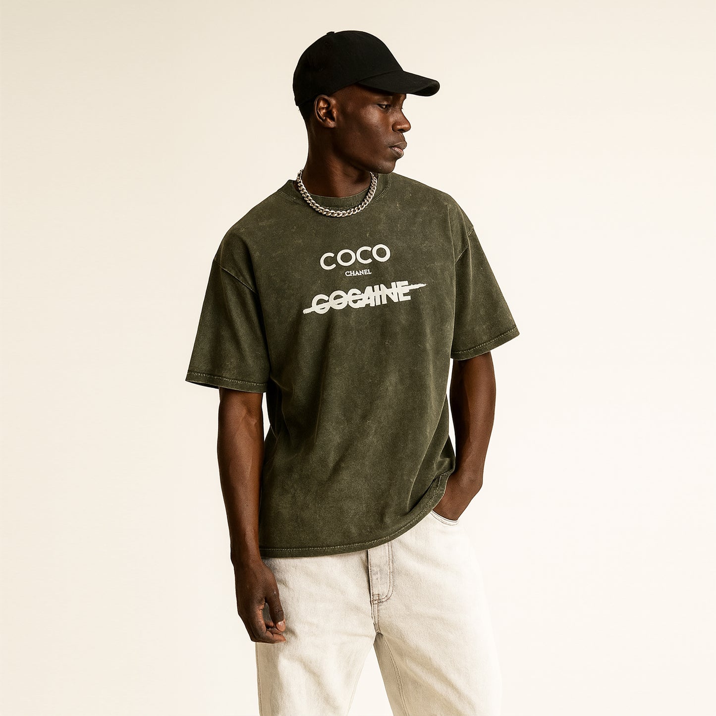 'COCO Chanel Parody' Unisex Acid Washed Oversized Tee