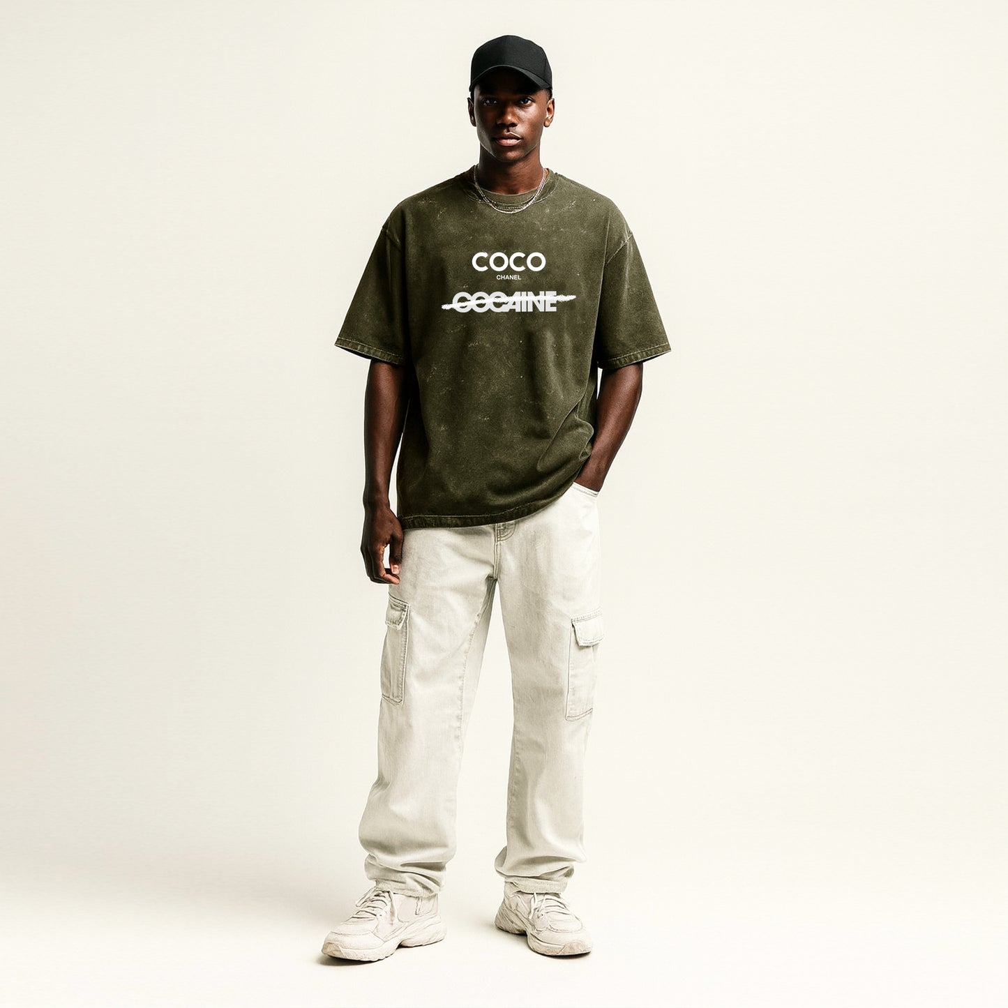 'COCO Chanel Parody' Unisex Acid Washed Oversized Tee