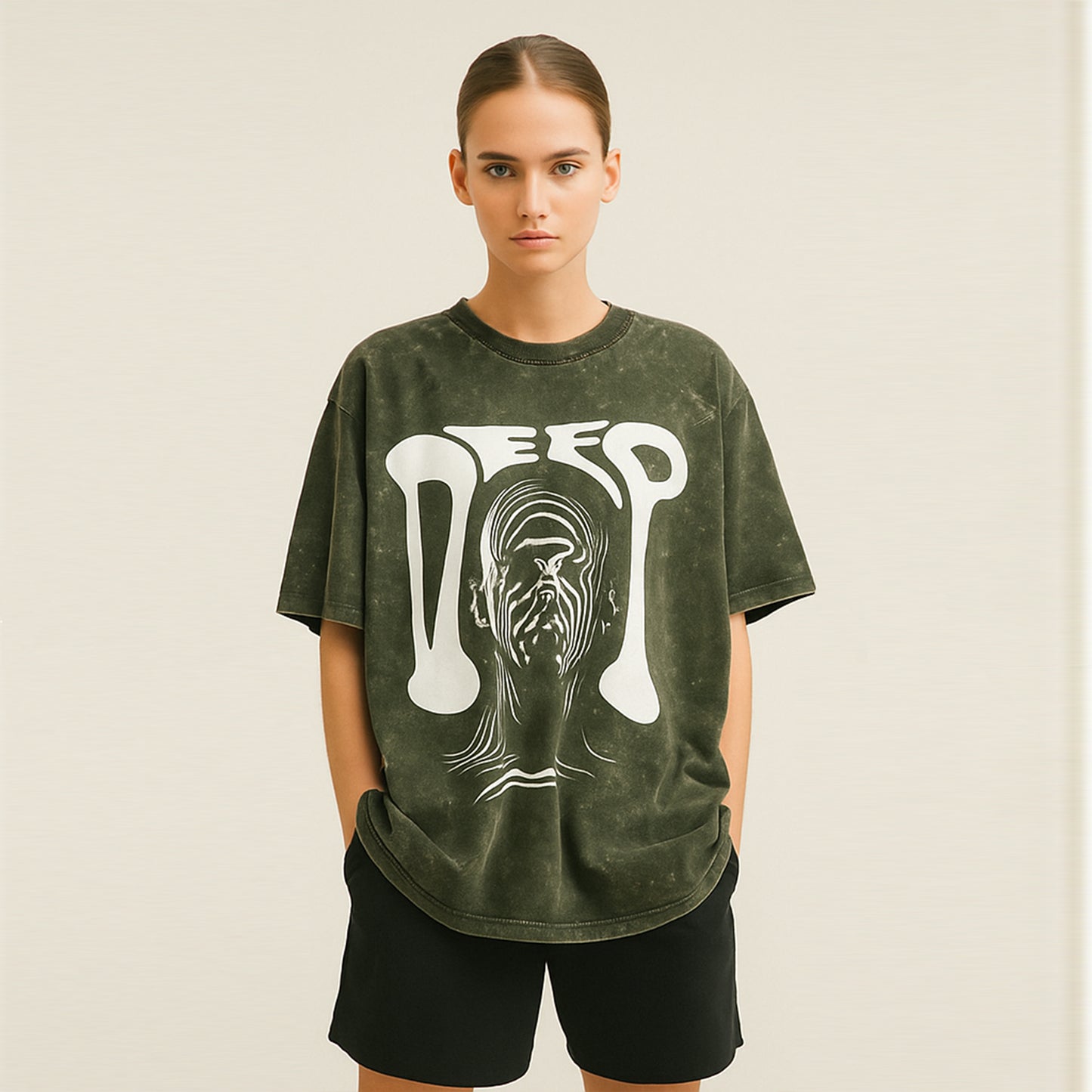 'DEEP' graphic Oversized Acid Wash Unisex T-Shirt