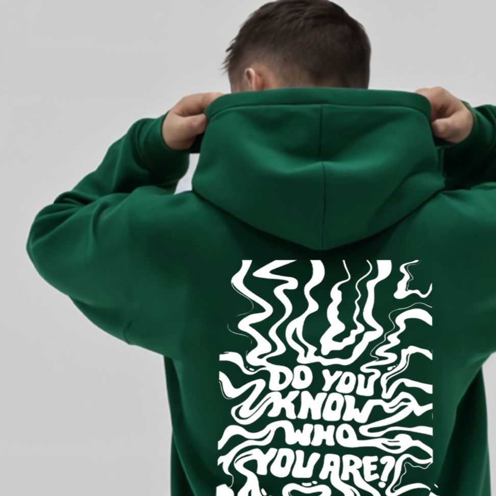 'Do you know who you are?' puff print Oversized Unisex Hoodie