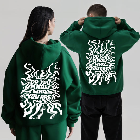 'Do you know who you are?' puff print Oversized Unisex Hoodie