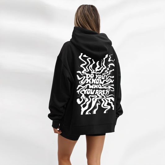 'Do you know who you are?' puff print Oversized Hoodie