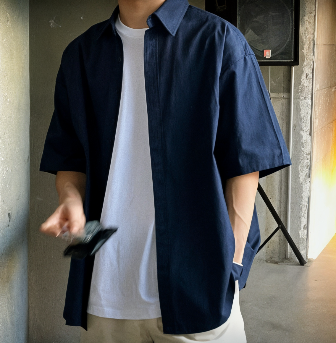 Classic Navy Blue Bowling Shirt