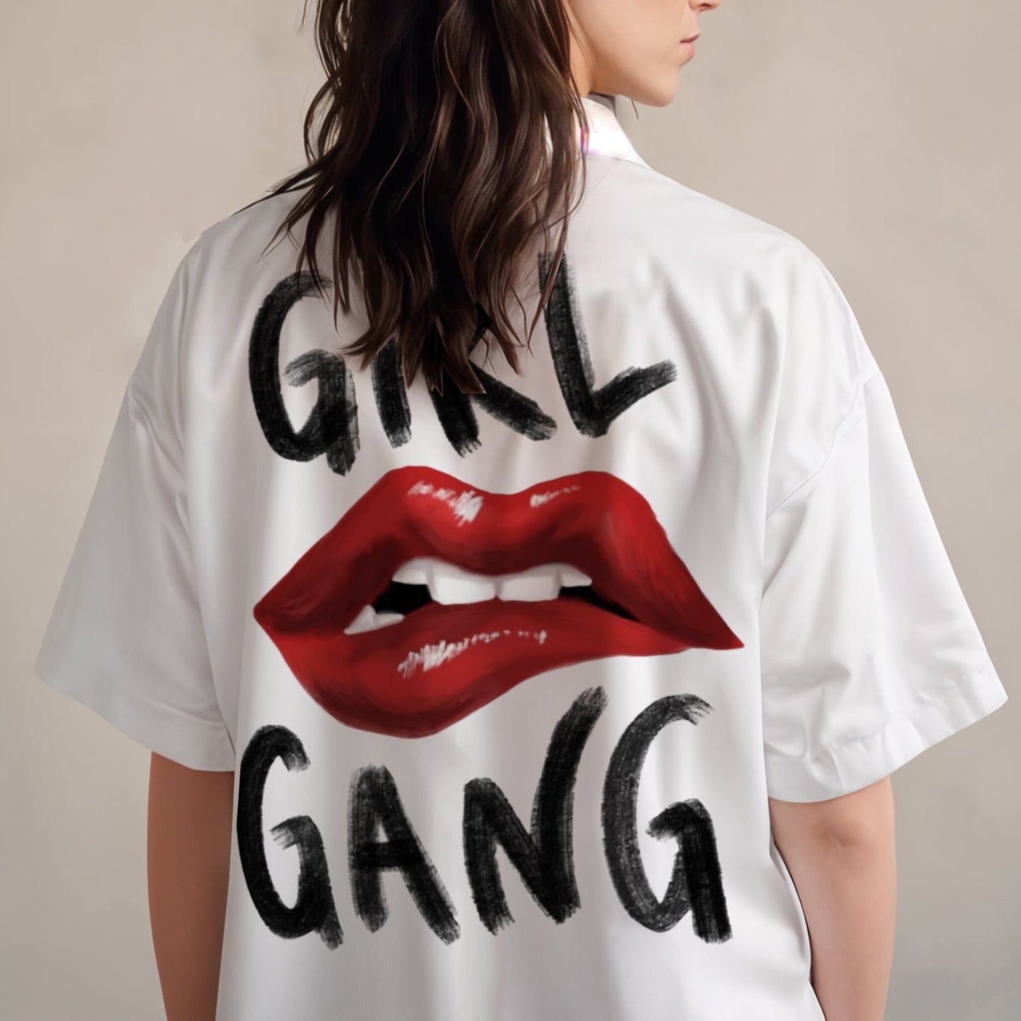 'Girl Gang' Oversized Bowling Shirt